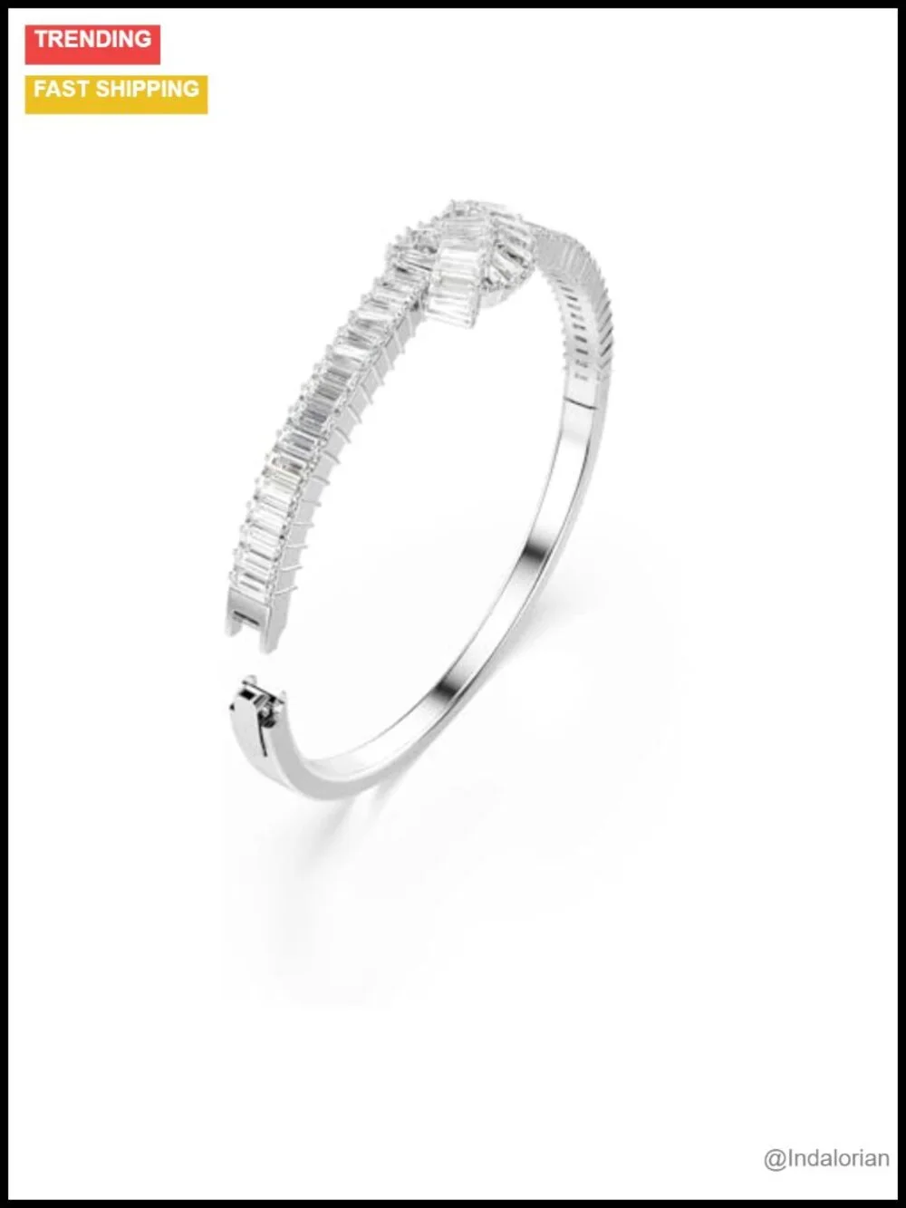 Swarovski Crystal Baguette Cut Bangle Bracelet Push Button Closure